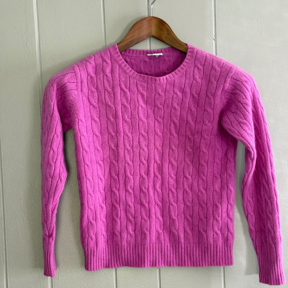 Papo d'Anjo Vintage 100% Cashmere Cable Knit Sweater Magenta‎ Pink Women's XS/S